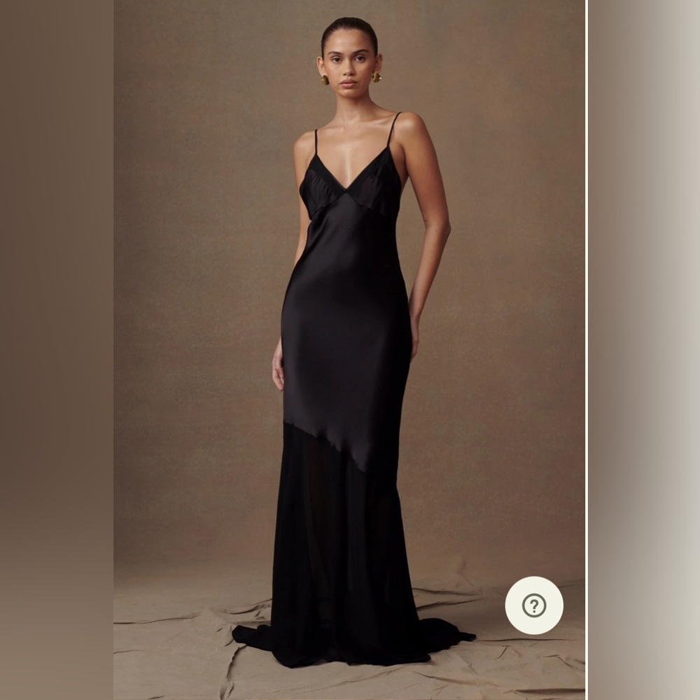 Meshki Black Satin & Sheer Maxi Slip Dress